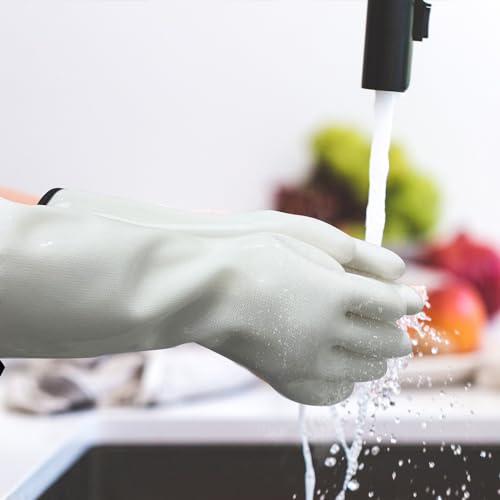 Silicone Gloves Heat Resistant Oven Mitt Barbecue Glove PPE Reusable Dishwashing Cleaning Glove Waterproof Cotton Lined Mitts Kitchen Gloves for Cooking Grilling Baking XL (X-Large)