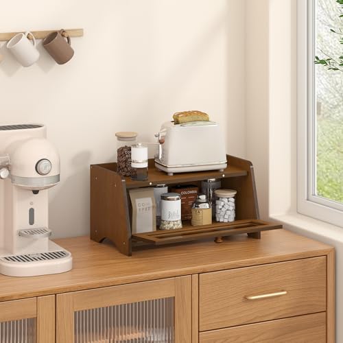 Double Layer Bread Box for Kitchen Countertop (Brown / 1 Tier)