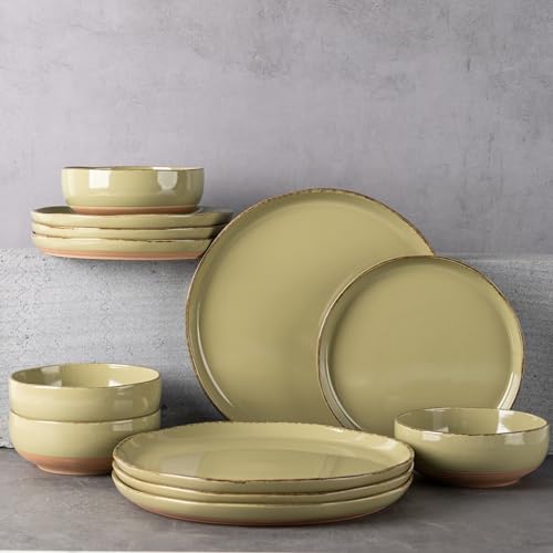 Dinnerware Sets for 4 (Olive Green / Service For 4(12Pcs))