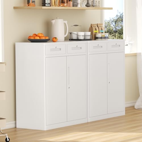 Metal Garage Storage Cabinet with Doors and Shelves (White / 36")