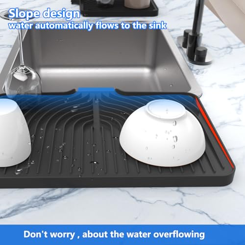 Dish Drying Mat for sink with a bulged edge (18"×12"Raised Sink / Black)
