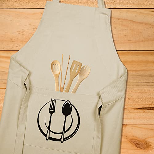 Unisex Cotton Apron With Printed Pocket Beige 24x36 (Ivory)