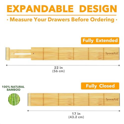 Bamboo Drawer Dividers with Inserts and Labels (17-22 inch)