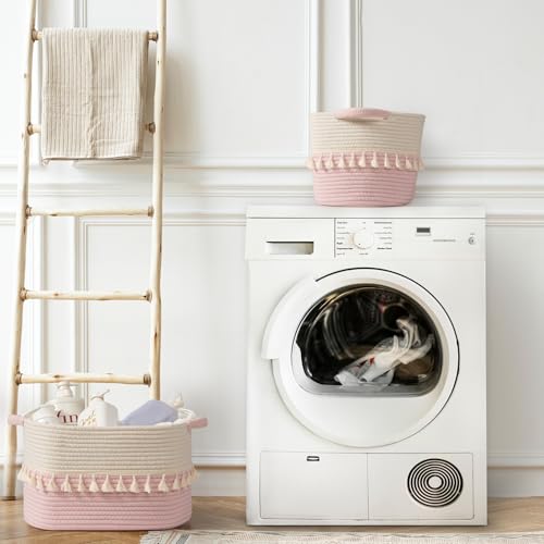 Storage Baskets 2 Packs (White & Pink / 2 Pack)