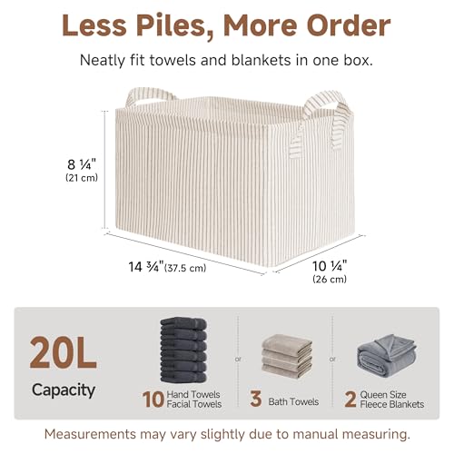 Fabric Storage Bins (Khaki and Beige Stripes / 14 ¾" L x 10 ¼" W x 8 ¼" H)