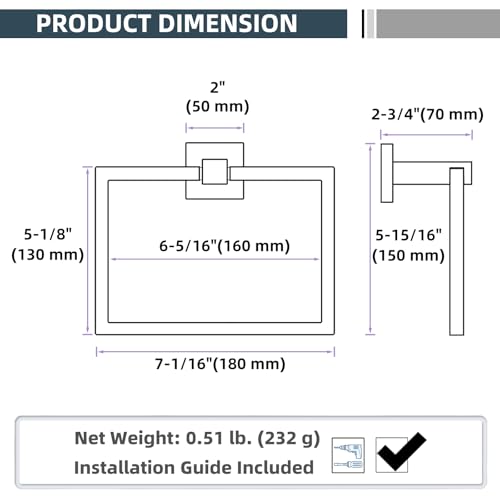 Matte Black Square Towel Holder for Bathroom (Matte Black)