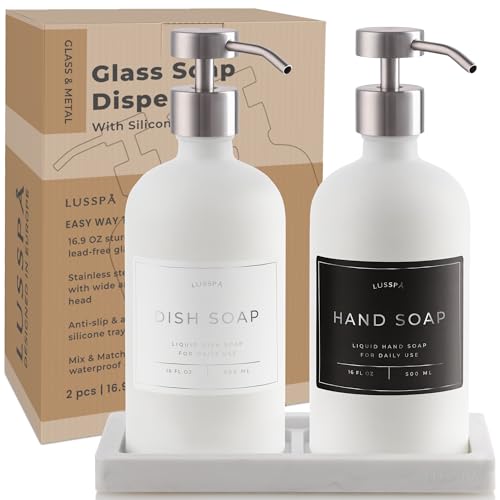 Glass Soap Dispenser Set of 2 (White/Silver)