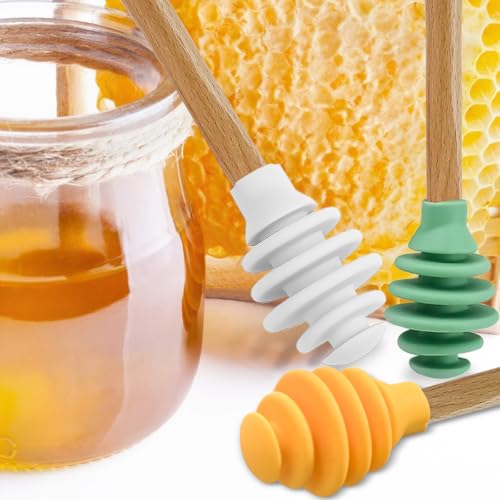 3 Pack Silicone Honey Dipper Sticks (Yellow/White/Green)