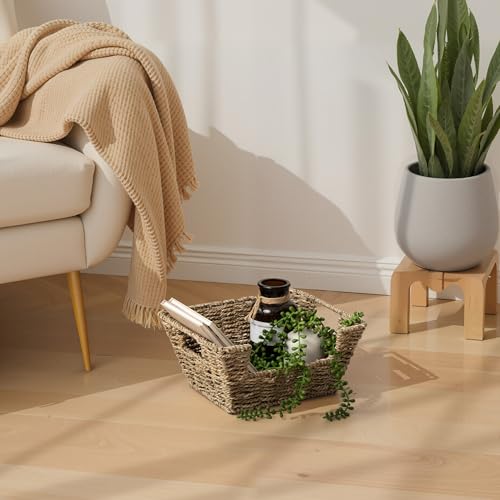 Wicker Storage Baskets for Shelves (Natural(Seagrass) / 11 ½"L x 9 ½"W x 5"H)