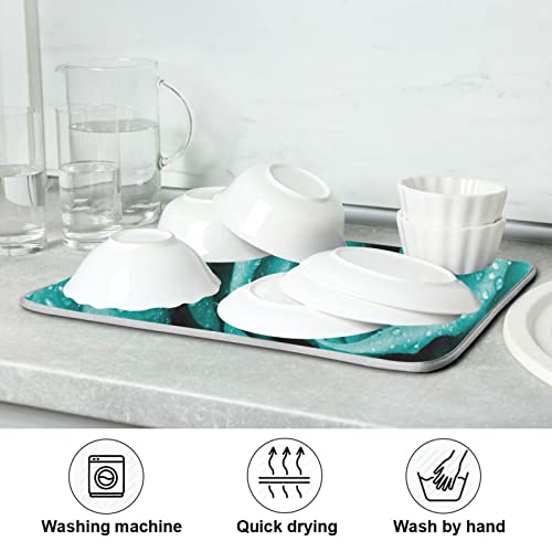 Super Absorbent Dish Drying Mat (Hipster Turquoise Rose Petals / 16" x 18")