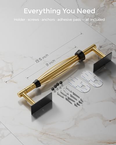 Paper Towel Holder Under Cabinet with Damping No Drill (Black&gold / One Hand Tear Holder)
