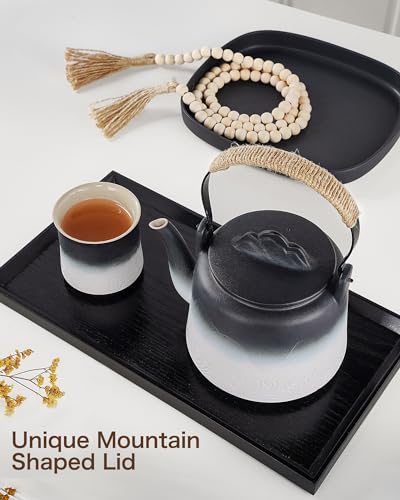 Japanese Tea Set with 4 Cups (Black/White / 33.8oz Teapot&4 of 8oz Cups)