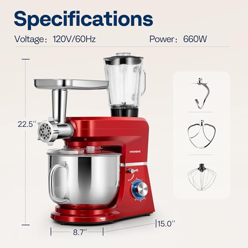 6-in-1 Stand Mixer, 8.5-Quart Tilt-Head Mixer, 10 Speeds, Red (6-in-1 / Red)