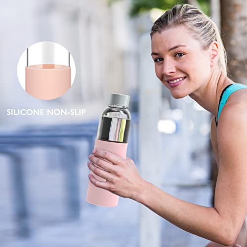 18 oz Glass Water Bottles with Lids and Silicone Sleeve 10 Pack (silicone sleeve-10pack / 18 Ounces)