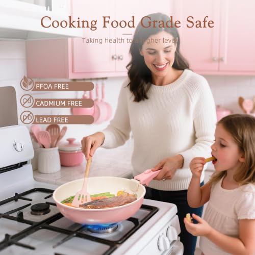 23 Pcs Pots and Pans Set Non Stick (Pink / 23 Piece)