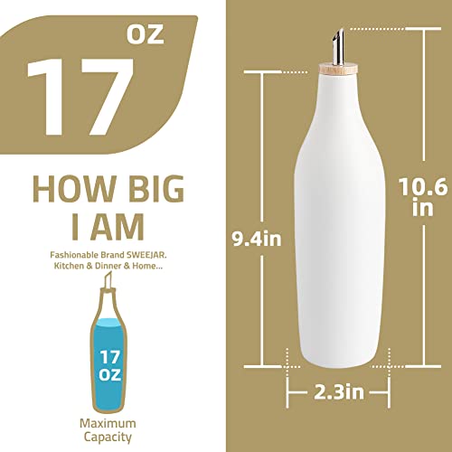 Sweejar Matte Ceramic Olive Oil Dispenser Bottles with Bamboo Tray (White & Tary / 17 Oz (Pack of 2))