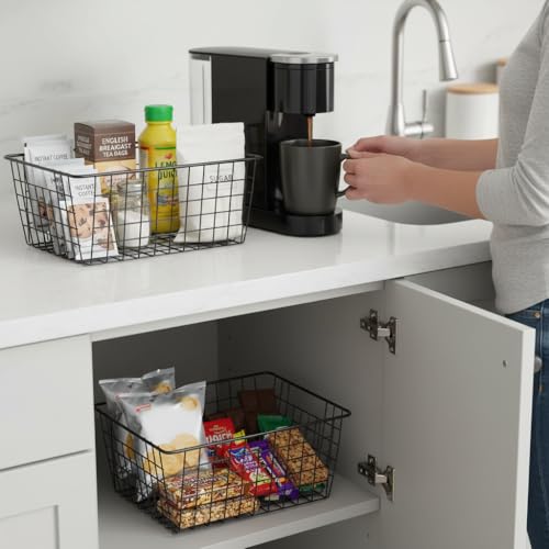 Kitchen Metal Wire Baskets Farmhouse Decor Metal Food Storage Organizer (Black / 2 Pack Big)