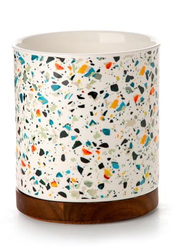 Ceramic Rotating Kitchen Utensil Holder for Countertop (Marble Pattern)