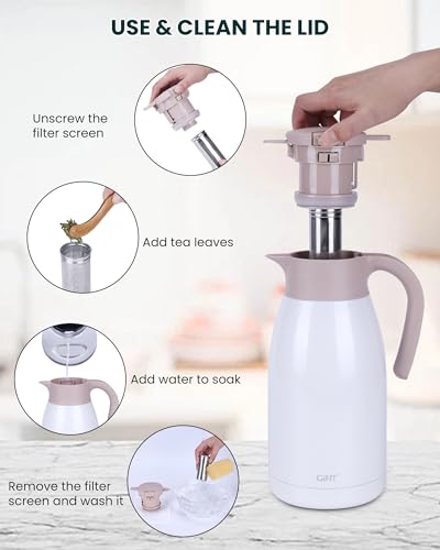 Stainless Steel Thermal Coffee Carafe Lid With Tea Infuser (Pink / universal)