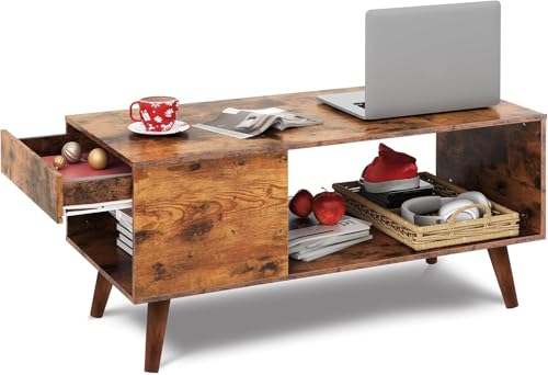 Coffee Table with Side Drawer Storage (Warm Brown / 39" with Drawer)