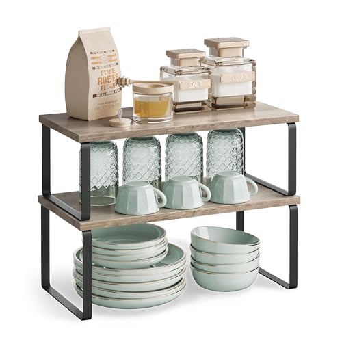 Cabinet Organizer Shelf (White + Natural / 2*L (5.4"H) + 2*L (6.2"H))