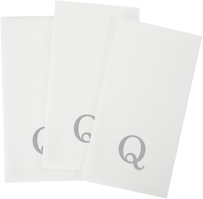 Luxenap 15.8 X 7.9 Inch Linen-Feel Guest Towels, 50 Lettered Hand Towels - Silver Letter 'Q', Sans Serif Font, White Paper Dinner Napkins, airlaid, For Restrooms And Tables - Restaurantware