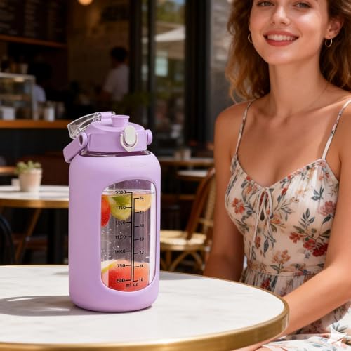 84oz Glass Water Bottle with Straw (Purple / 84 Ounces)