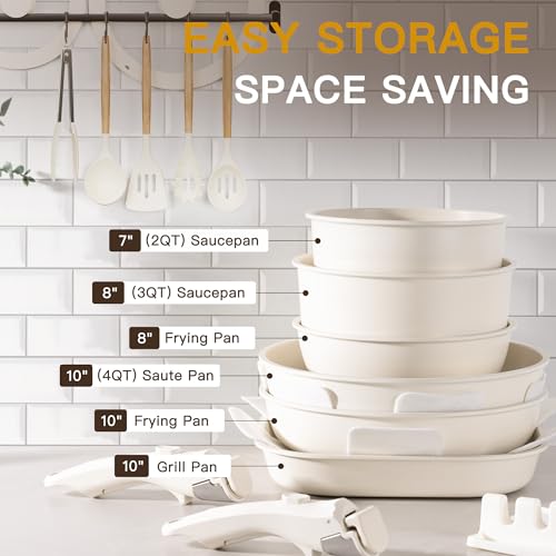 23 Pcs Pots and Pans Set Non Stick (Cream White / 23 Piece)