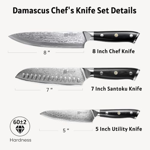 3 Pieces Chef Knife Set (Black,Silver)