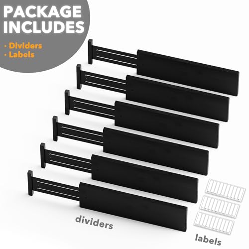 Bamboo Dresser Drawer Dividers 6 Pack (4.65''H, 17''-22''L / BLACK)