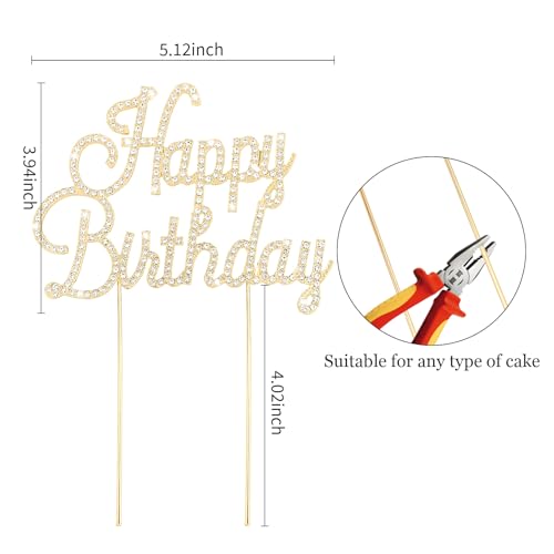 Gold Happy Birthday Cake Topper Metal Rhinestones Birthday Cake Decorations for Women (happy birthday)