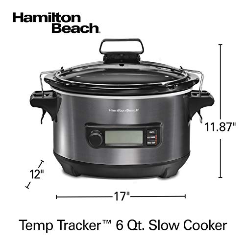Portable 6 Quart Set & Forget Programmable Slow Cooker (Temp Tracker, Black Stainless)