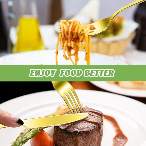 100 Pieces Stainless Steel forks and knives Dinner Flatware Set Tableware Cutlery for Butter Kitchen Restaurant (8.4 Inches, 7.1 Inches / Gold)