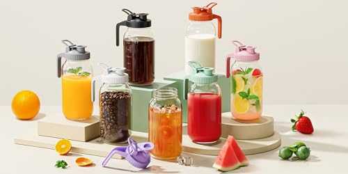 Mason Jar Pitcher Set of 2 (White & Orange / 64 Ounces)