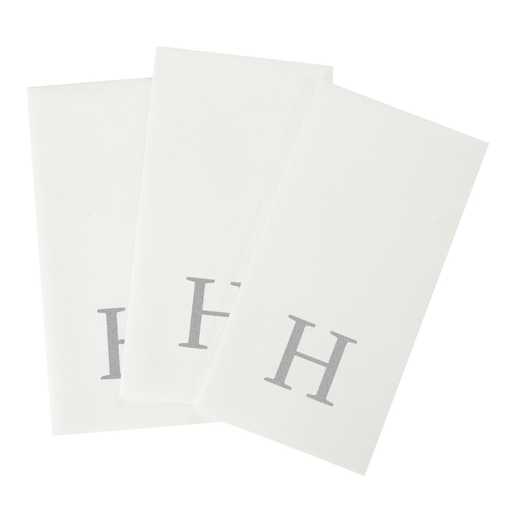 Silver H White Linen Feel Guest Towel Napkin (Silver / 2000 Count / H)