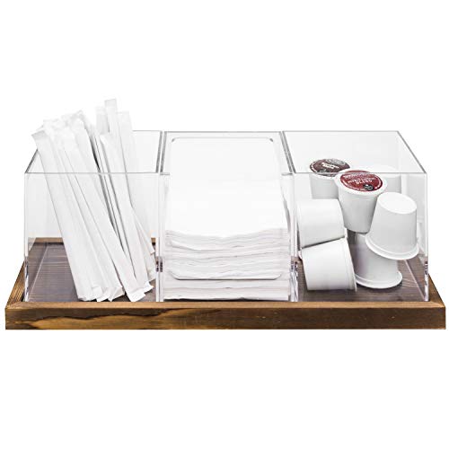 Coffee & Tea Station Organizer with Acrylic Compartments (Brown, Clear)