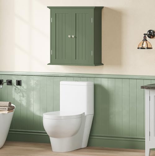 Bathroom Wall Cabinet with 2 Doors (Green / 8.8"D x 21.1"W x 24"H)