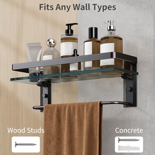 Bathroom Wall Shelf with Towel Bar (Black / Shelf with Towel Bar)