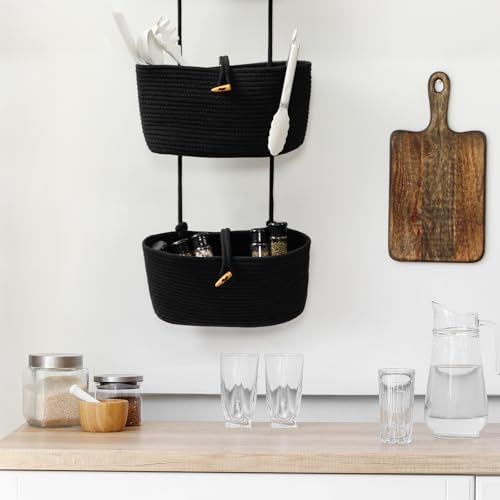 Over the Door Hanging Baskets with Button Strap (Black / 3 tier+Button)