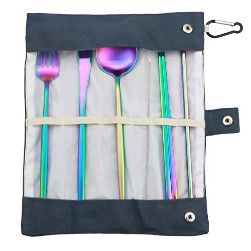 Reusable Travel Utensils (Blue Pouch / Rainbow-C)