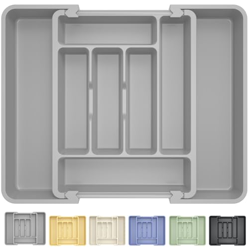 Large Silverware Organizer Tray for Kitchen Drawer Utensils Thicker (Medium Gray)