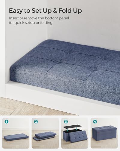 30 Inches Folding Storage Ottoman Bench (Misty Blue / 15"D x 30"W x 15"H (without Flipping Lid))