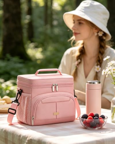 Lunch Box for Men Women Insulated Lunch Tote Cooler Bag Lunchbox (Pink / Medium)