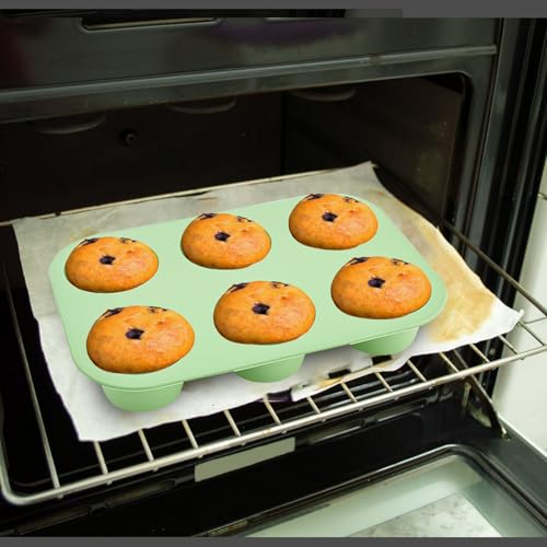 6 Cups Silicone Mini Muffin Pan Set (Set of 2--6 Cups (Blue+Green))