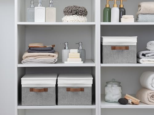 Fabric Storage Bins with Lids (Gray and White / Large)