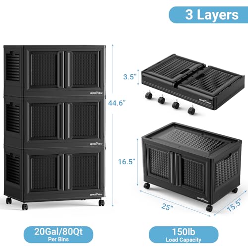 600Qt Stackable Storage Bins with Lids (Black / 150 GAL)