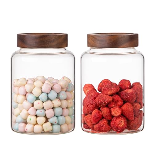 2 PCS Large Glass Jars with Wooden Airtight Lid 60 oz (1800ml/60oz-2PACK)