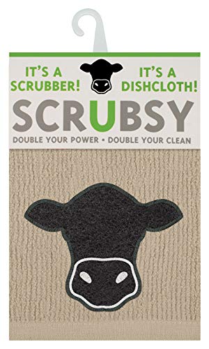 MÜkitchen SCRUBSY 100% Cotton Kitchen Dish Cloth with Built in Scrubber (Cow / 12X12)