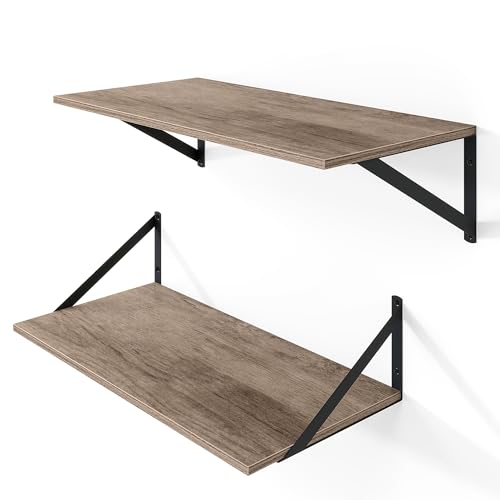 24W x 12D Deep Floating Shelves Set of 2 Grey (Grey With Black Metal Bracket / 24Wx12Dx5.8H)