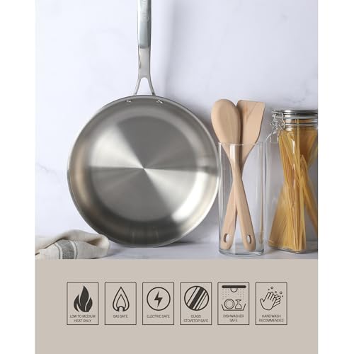 Castelle Large 12" Stainless Steel Frying Pan Non Toxic Fry Pan Skillet (Stainless Steel / 12" Frying Pan)